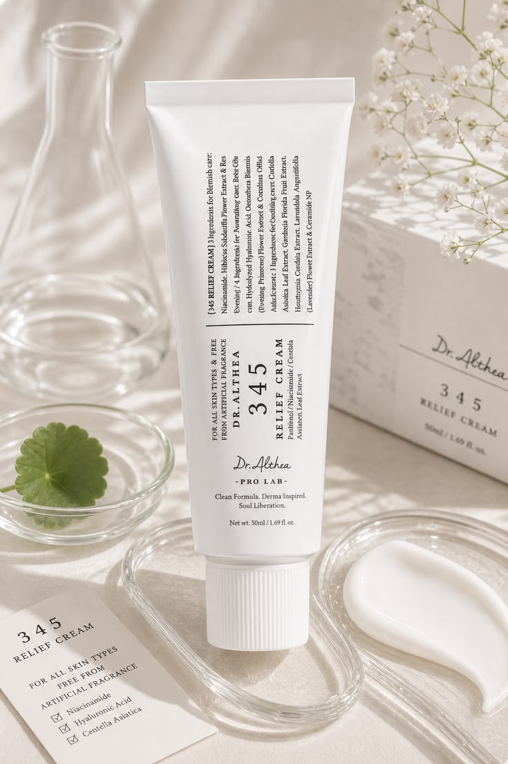 Dr. Althea 345 Relief Cream sobre fondo claro